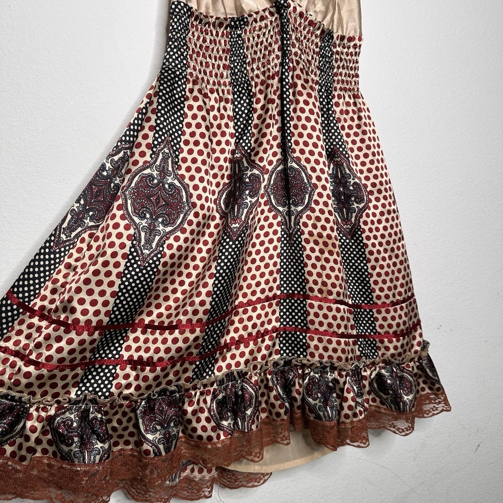 VTG Y2K Miss Me Womens Babydoll Halter Dress Polka Dot 100% Silk Boho Western - Picture 2 of 9